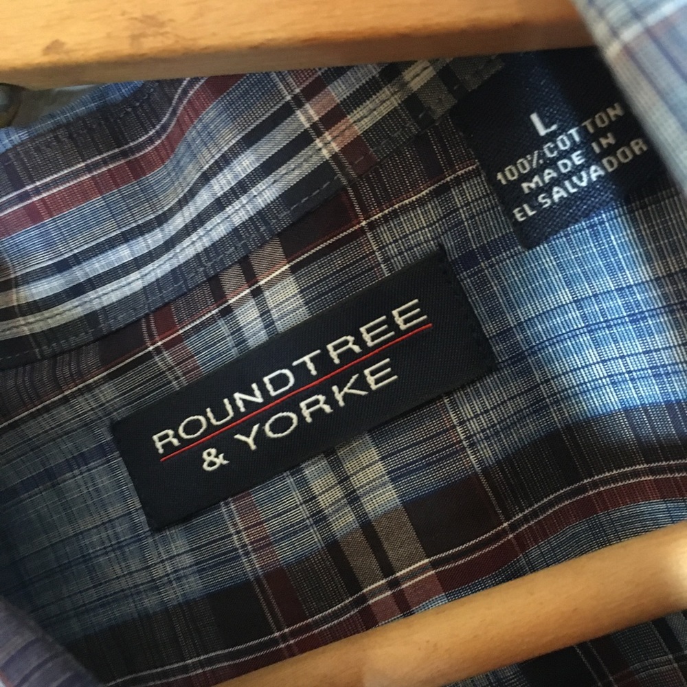 Roundtree & yorke Mens plaid checkered button down dress shirt size large - Picture 2 of 3